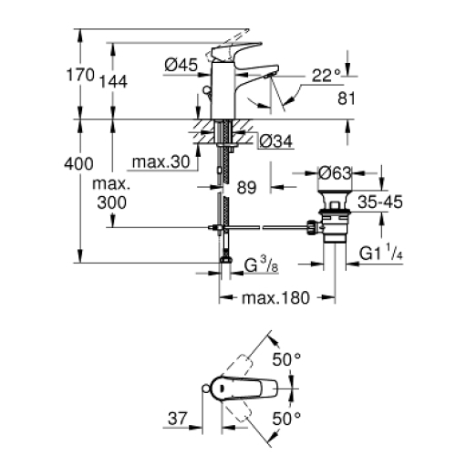Одноважільний змішувач для раковини Grohe BauFlow S-Size (23751000)