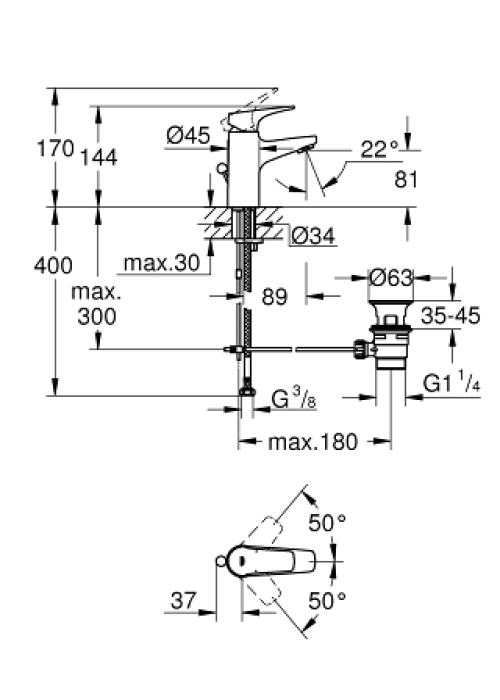 Однорычажный смеситель для раковины Grohe BauFlow S-Size (23751000)