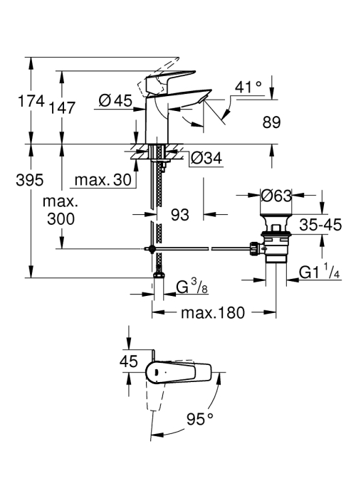 Однорычажный смеситель для раковины Grohe BauEdge New S-Size (23559001)