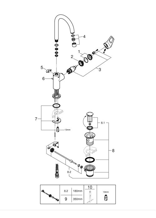 Однорычажный смеситель для раковины Grohe BauLoop New L-Size (23763001)