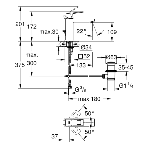 Одноважільний змішувач для раковини Grohe Eurocube M-Size (23445DC0) Сталь