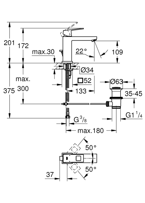 Одноважільний змішувач для раковини Grohe Eurocube M-Size (23445DC0) Сталь