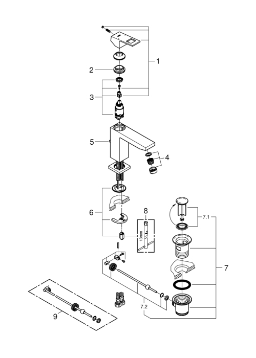 Одноважільний змішувач для раковини Grohe Eurocube M-Size (23445DC0) Сталь