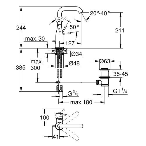 Одноважільний змішувач для раковини Grohe Essence L-Size (24174AL1) Графіт матовий