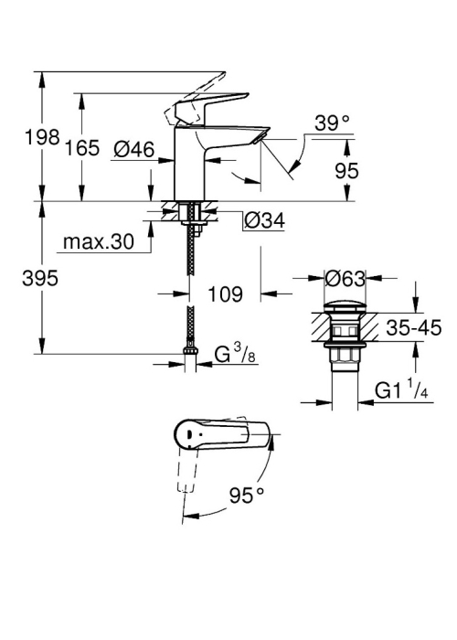 Змішувач для раковини S-розміру Grohe QuickFix Start 23551002