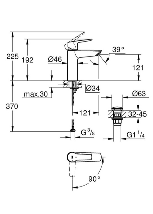 Змішувач для раковини M-розміру Grohe QuickFix Start 23746002