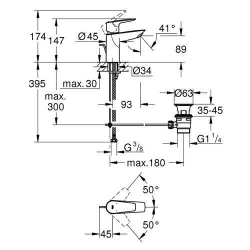 Змішувач для раковини S-розміру Grohe QuickFix Start Edge 24196001