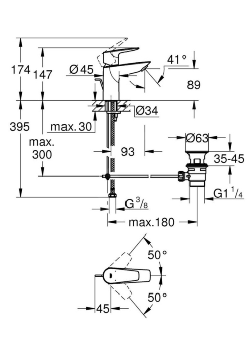 Змішувач для раковини S-розміру Grohe QuickFix Start Edge 24196001