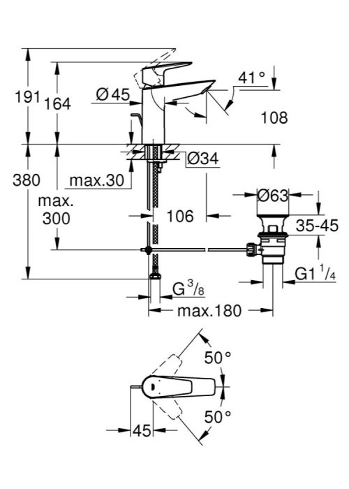 Смеситель для раковины M-размера Grohe QuickFix Start Edge 24200001