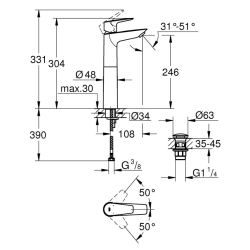 Змішувач на стільницю для раковини XL-розміру Grohe QuickFix Start Edge 23777001