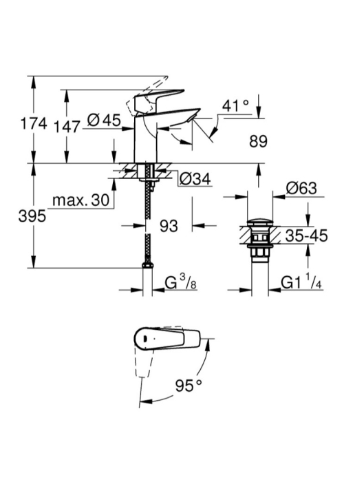 Смеситель для раковины S-размера Grohe QuickFix Start Edge 23900001