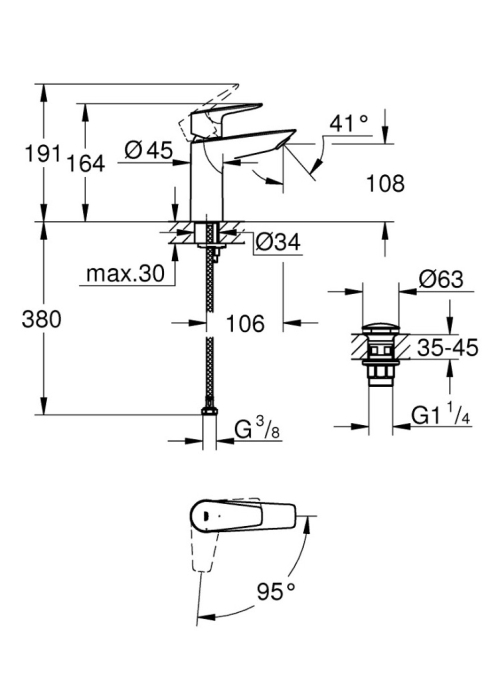 Смеситель для раковины M-размера Grohe QuickFix Start Edge 23909001