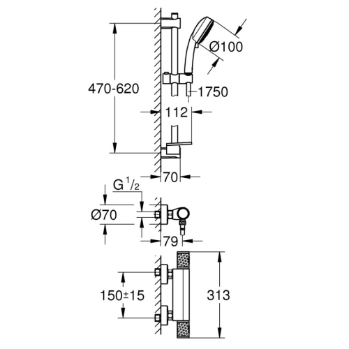 Термостат для душу із душовим гарнітуром Grohe QuickFix Precision Feel 34791000