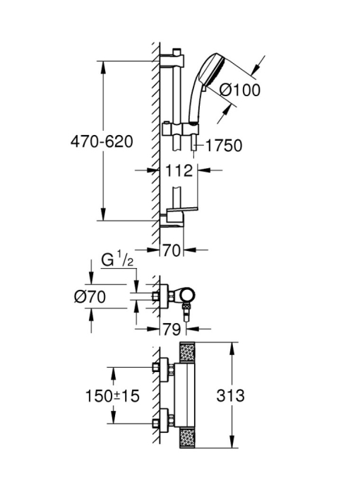 Термостат для душа с душевым гарнитуром Grohe QuickFix Precision Feel 34791000