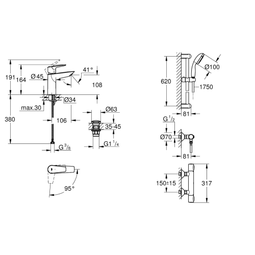 Комплект змішувачів для душу з термостатом Grohe QuickFix Precision Flow&Start Edge ColdStart UA202503TE