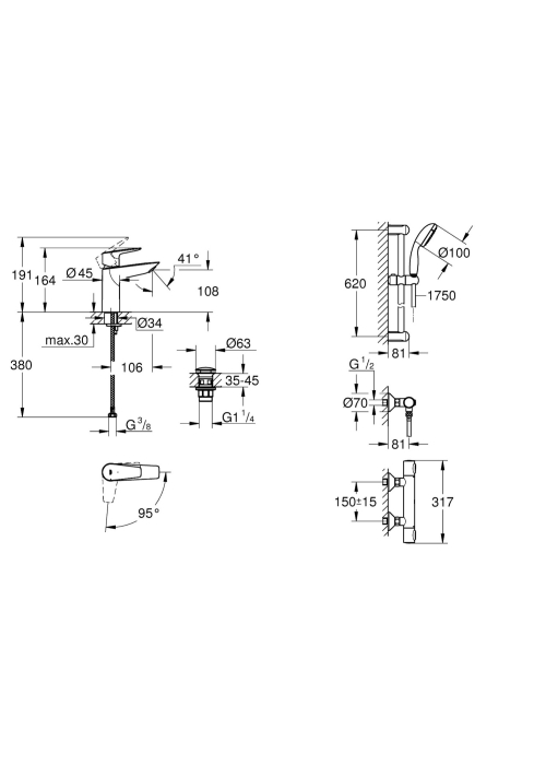 Комплект смесителей для душа с термостатом Grohe QuickFix Precision Flow&Start Edge ColdStart