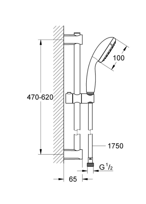 Душовий гарнітур зі штангою, 1 режим струменю Grohe QuickFix Vitalio Start 27942000