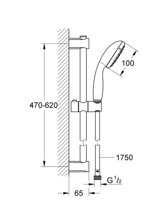 Душовий гарнітур зі штангою, 2 режими струменю Grohe QuickFix Vitalio Start 27948000