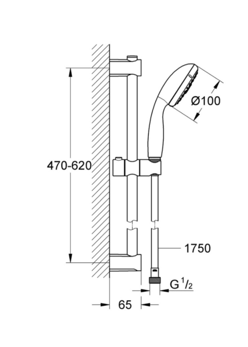 Душовий гарнітур зі штангою, 3 режими струменю Grohe QuickFix Vitalio Start 26032000