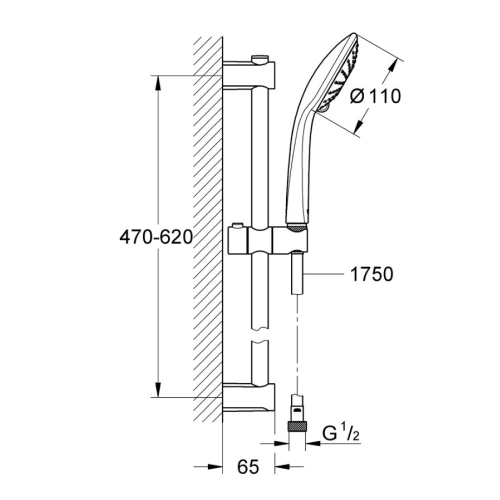 Душовий гарнітур зі штангою, 3 режими струменю Grohe QuickFix Vitalio Joy 27333000