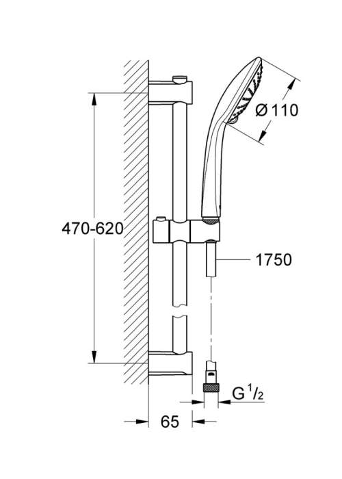 Душовий гарнітур зі штангою, 3 режими струменю Grohe QuickFix Vitalio Joy 27333000