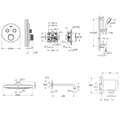 Душевая система скрытого монтажа с термостатом Grohe QuickFix Grohtherm SmartControl&Vitalio Start 250 Round RU202801R2