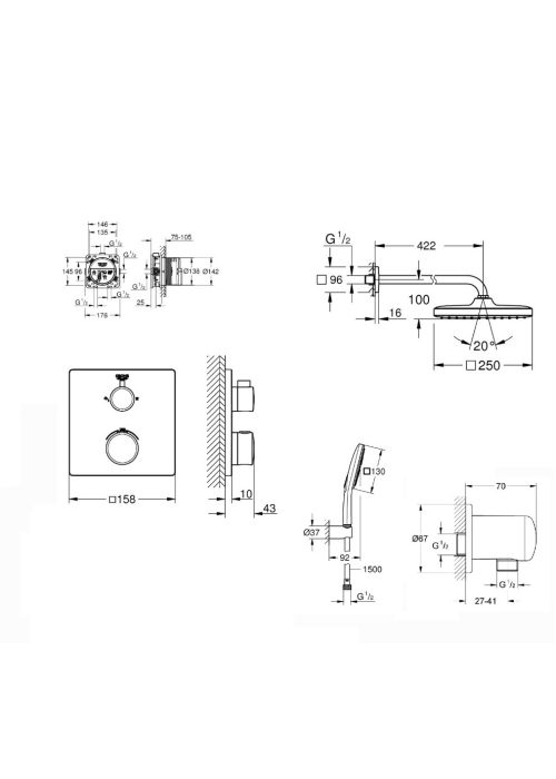 Душова система прихованого монтажу з термостатом Grohe QuickFix Grohtherm&Vitalio Comfort 250 UA26415SC7