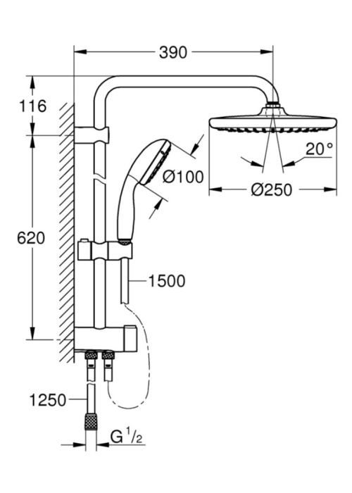 Душова система із перемикачем Grohe QuickFix Vitalio Start Shower System 26817000