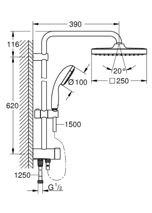 Душова система із перемикачем Grohe QuickFix Vitalio Start Shower System 26698000