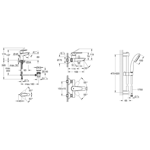 Комплект змішувачів  чорного кольору для ванної кімнати Hansgrohe Vernis Blend  71551222