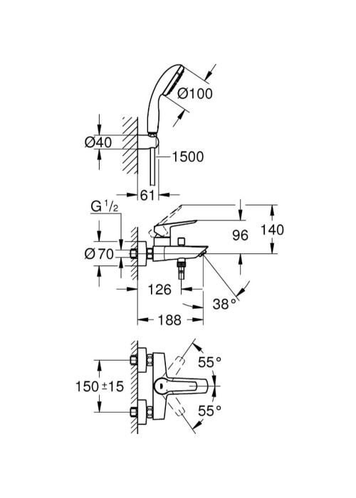 Змішувач для ванни з душовим набором Grohe QuickFix Start 23413002