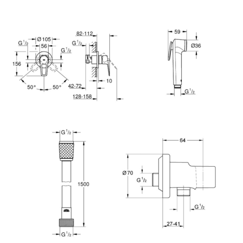 Гігієнічний душовий набір Grohe QuickFix Bau Loop UA202406QF