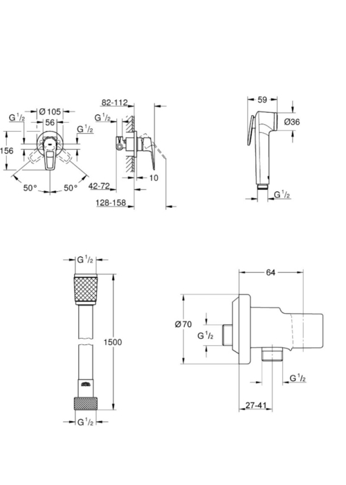 Гігієнічний душовий набір Grohe QuickFix Bau Loop UA202406QF