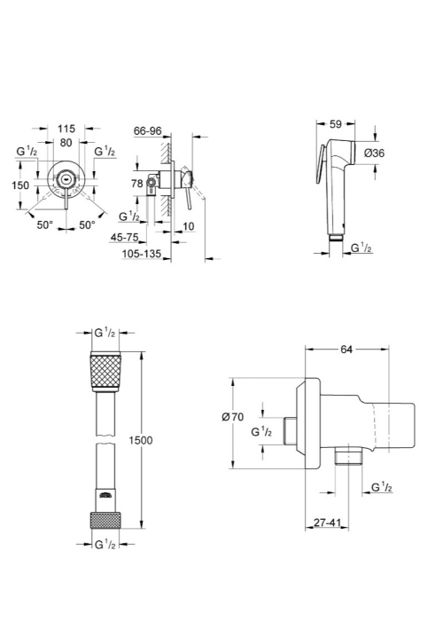 Гігієнічний душовий набір Grohe QuickFix Bau Classic UA202606QF