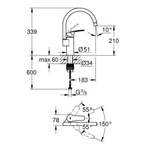 Змішувач для кухні Grohe EUROSMART NEW 33202003