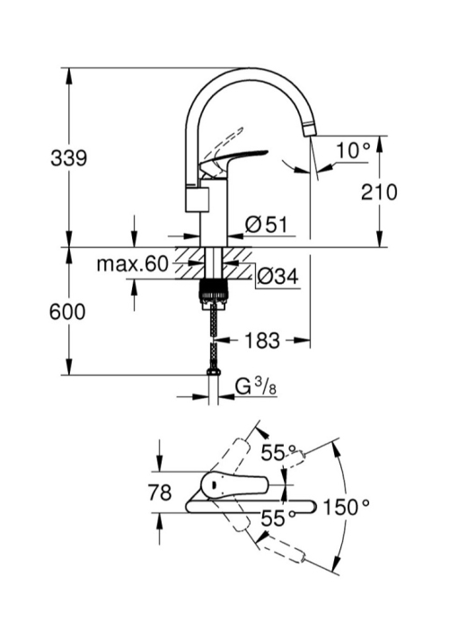 Змішувач для кухні Grohe EUROSMART NEW 33202003