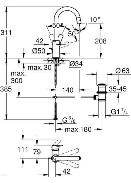 Смеситель для раковины L-размера Grohe QuickFix Start 24203002