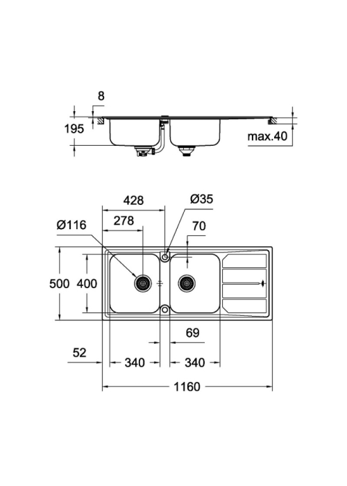 Кухонная мойка Grohe EX Sink K500 31588SD0