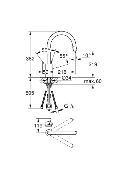 Смеситель для мойки с выдвижной лейкой Grohe Eurosmart Cosmopolitan, 31481000