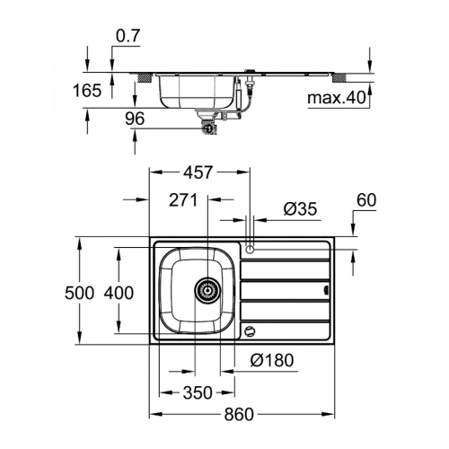 Мойка из нержавеющей стали Grohe + Однорычажный смеситель для кухни Eurosmart 31565SD1