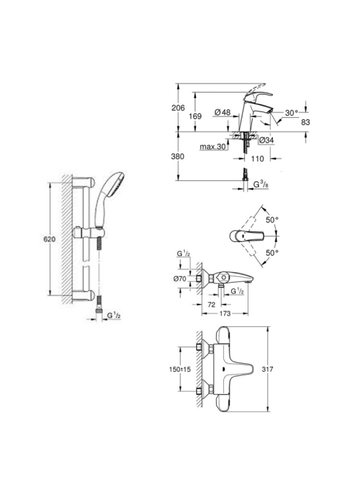 Набір змішувачів ванни Grohe GRT1000+Eurosmart 34101TM (23324001+34155003+27926000)