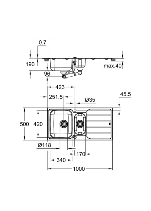 Мийка з нержавіючої сталі Grohe Sink K500 31572SD1