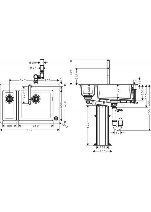 Кухонный комплект мойка со смесителем Hansgrohe C51-F635-09, хром 43220000