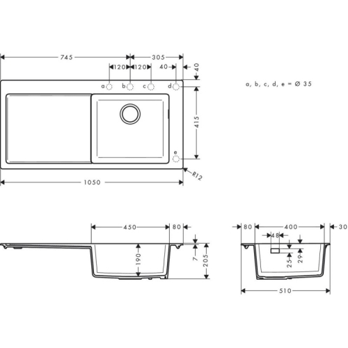 Кухонна мийка Hansgrohe S5110-F450 із сушаркою праворуч Concretegrey 43330380