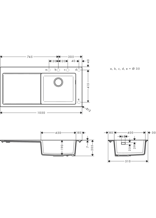 Кухонная мойка Hansgrohe S5110-F450 с сушилкой справа Concretegrey 43330380