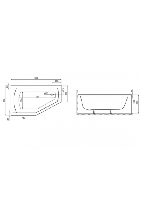 Ванна акрилова Polimat SELENA 150x90 ліва 00386