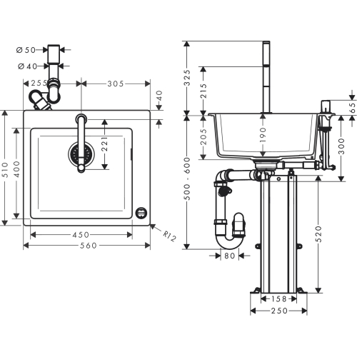 Кухонный комплект мойка со смесителем Hansgrohe C51-F450-06, хром 43217000