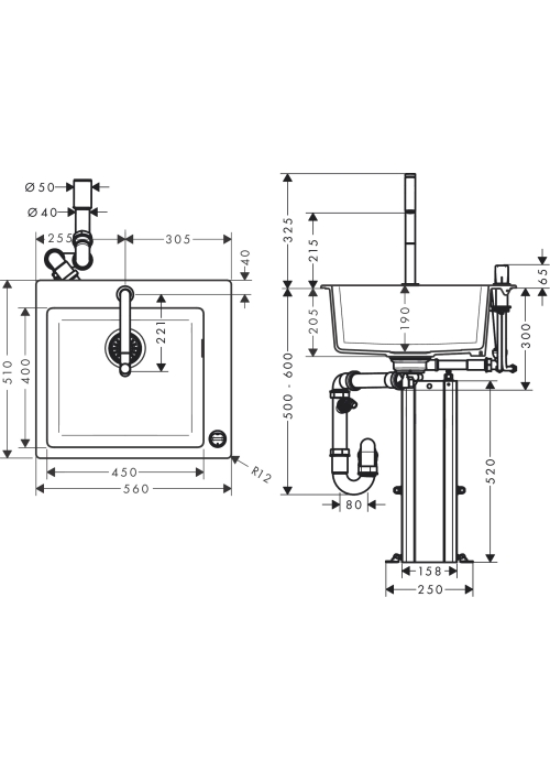 Кухонный комплект мойка со смесителем Hansgrohe C51-F450-06, хром 43217000