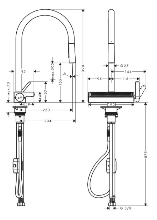 Змішувач для кухні Hansgrohe Aquno Select M81 з висувним душем, під сталь 73837800