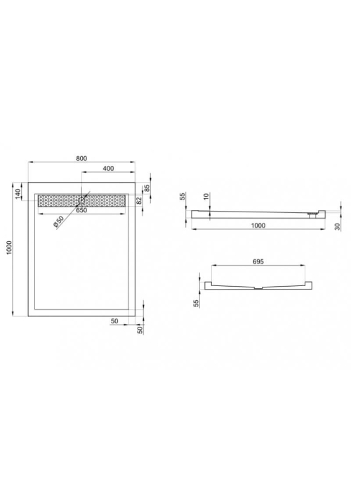 Піддон прямокутний Polimat WEST 100x80x5,5 00136